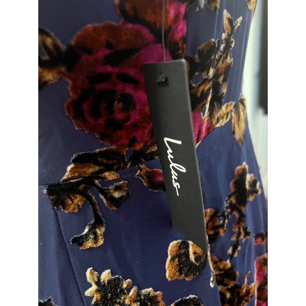 Lulus Navy Blue Floral Burnout Velvet Cowl Neck Maxi Dress Slit NWT Size S - Picture 12 of 14